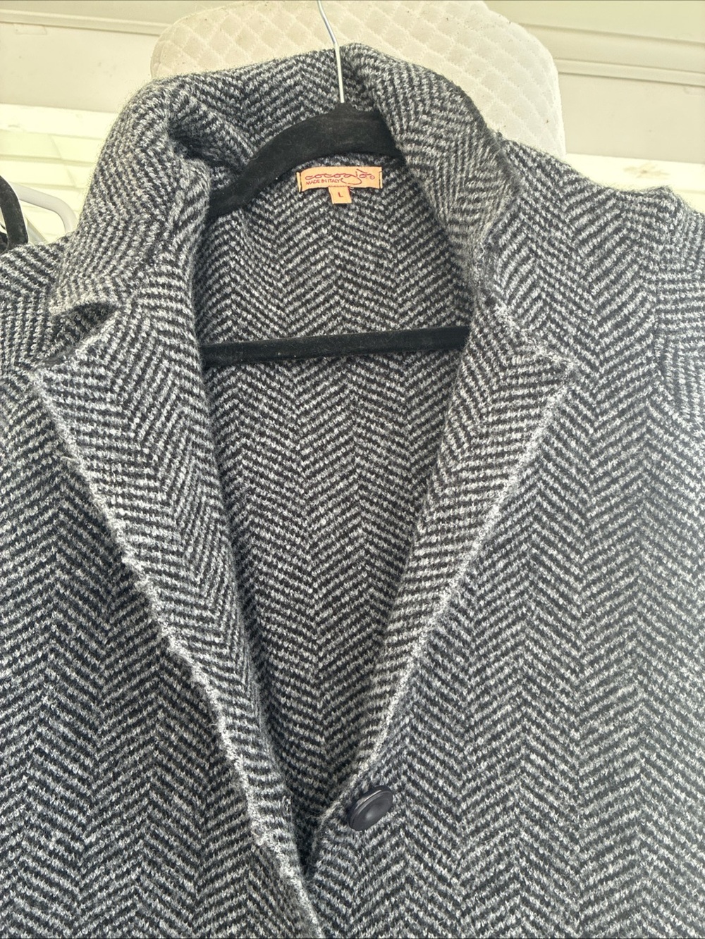 Tailored Gray Herringbone Pea Coat - Classic Single-Button Jacket